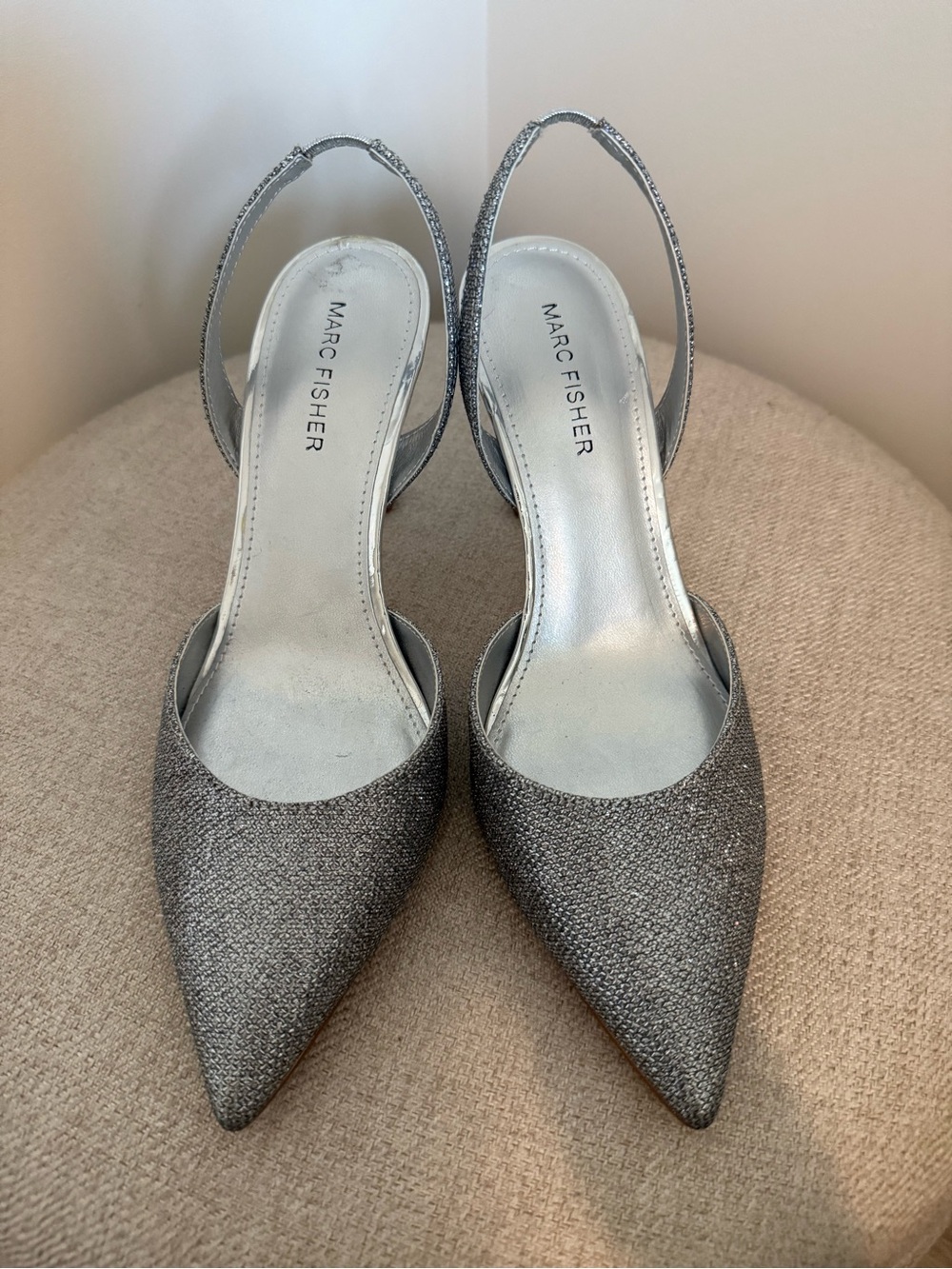 Marc Fisher Silver Glitter Slingback Pointed Pumps - Picture 3 of 9